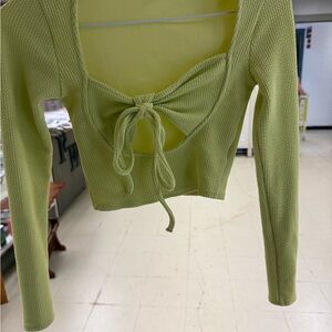 ASOS Lime Green Tie-Front Long Sleeve Crop Top